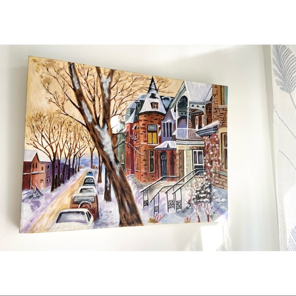 Vintage Signed Winter Scene Painting - Picture 7 of 9